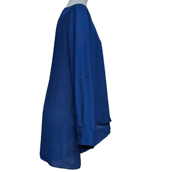 Anne French Navy Blue Front Overlap Blouse Top Tunic Round Split Neck Size M - Picture 6 of 8